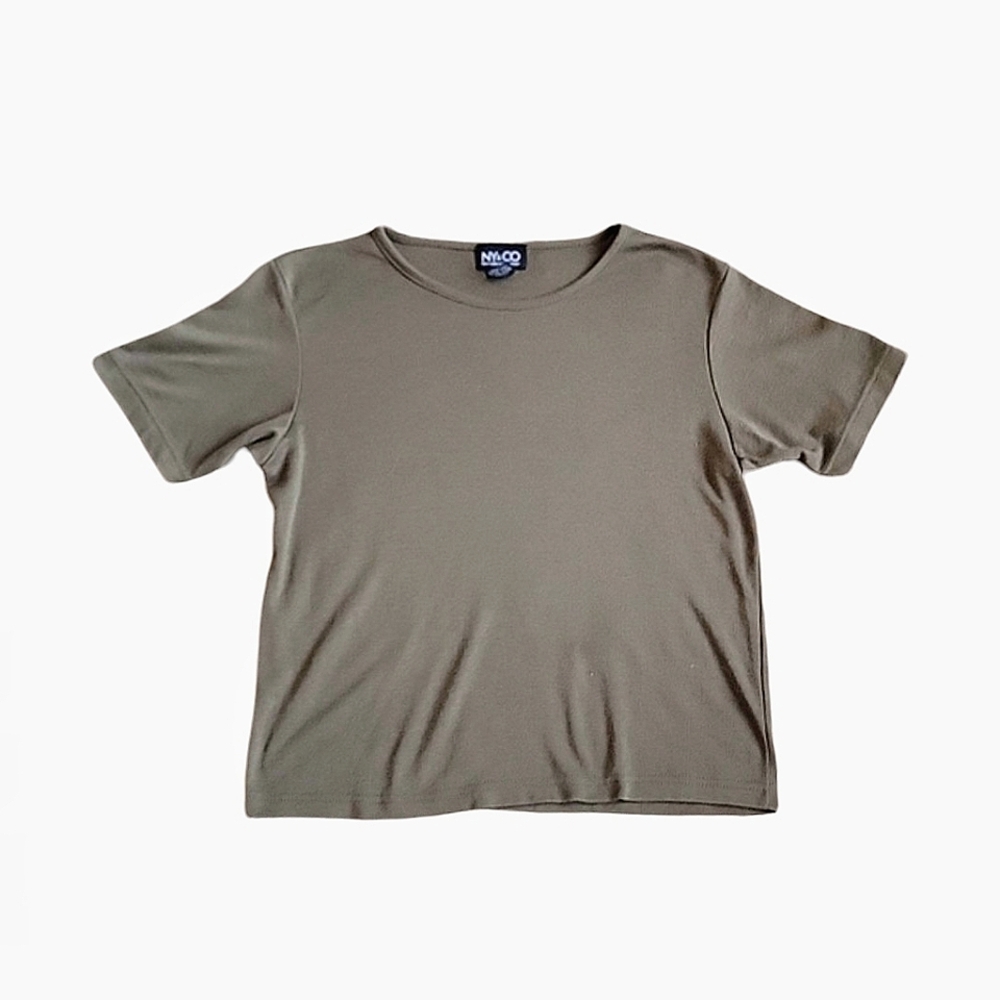 New York & Co. Olive Ribbed Short Sleeve Tee Size M
